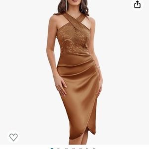 Women's Cocktail Dress Semi Formal Wedding Guest Lace Satin Halter Dresses